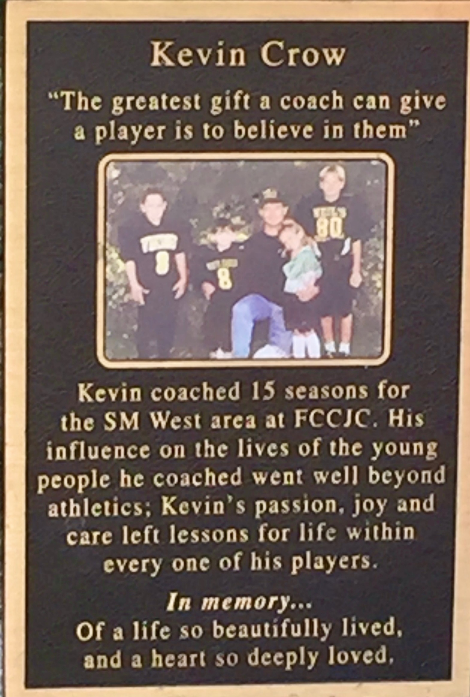 Kevin Crow Memorial Plaque